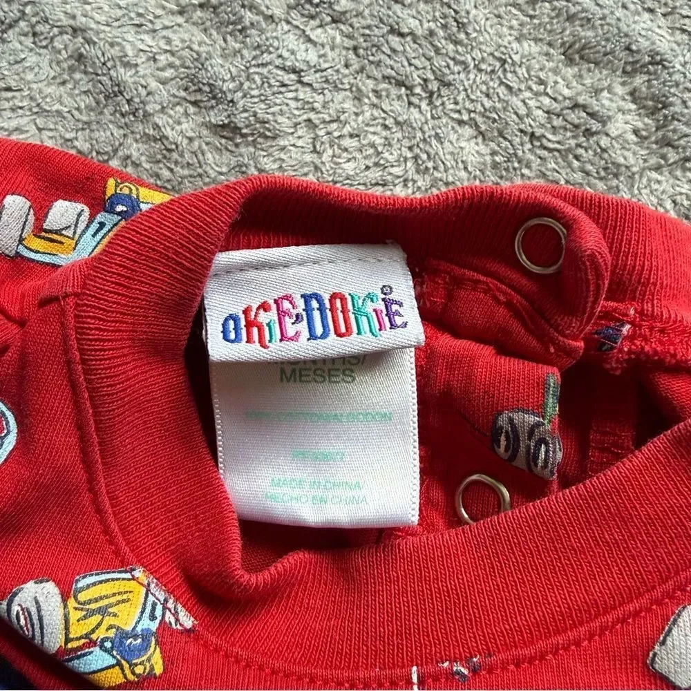 18 Months Okie Dokie Race Car Print Long Sleeve Onesie Bodysuit